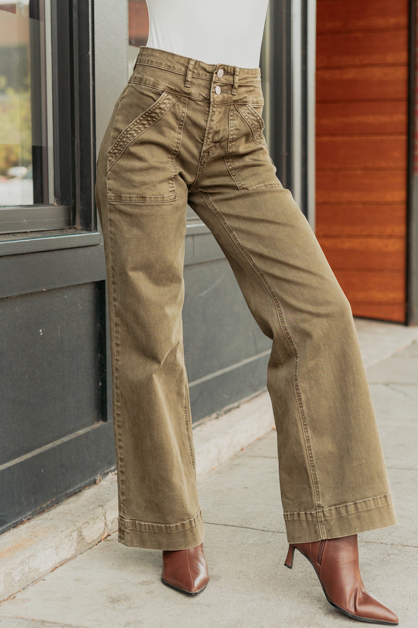 Henley Wide Leg Mica Denim Jeans (Fern Green) - NanaMacs