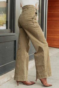 Henley Wide Leg Mica Denim Jeans (Fern Green) - NanaMacs