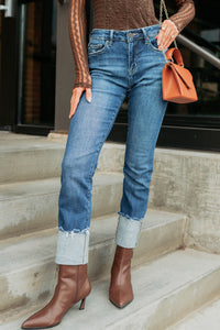 Ava Straight Leg Cuffed Mica Denim Jeans (Dark) - NanaMacs