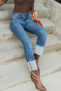 Ava Straight Leg Cuffed Mica Denim Jeans (Dark) - NanaMacs