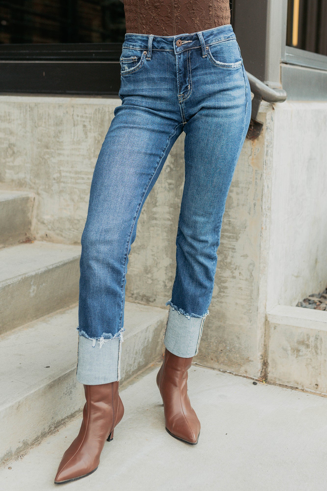 Ava Straight Leg Cuffed Mica Denim Jeans (Dark) - NanaMacs