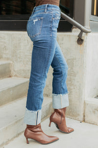 Ava Straight Leg Cuffed Mica Denim Jeans (Dark) - NanaMacs