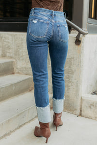 Ava Straight Leg Cuffed Mica Denim Jeans (Dark) - NanaMacs