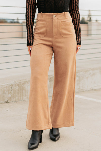 Casual Elegance Faux Suede Wide Leg Pants (Camel) - NanaMacs