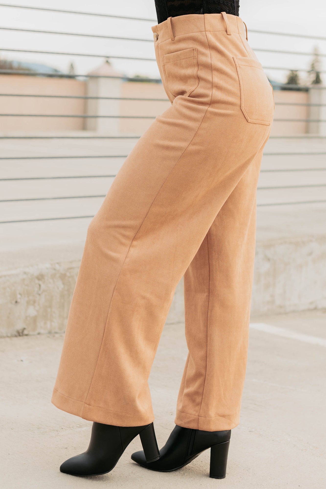 Casual Elegance Faux Suede Wide Leg Pants (Camel) · NanaMacs