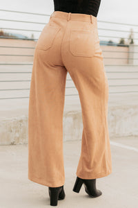 Casual Elegance Faux Suede Wide Leg Pants (Camel) - NanaMacs