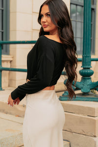 Glow Up Goals Ribbed Off The Shoulder Crop Top (Black) - NanaMacs