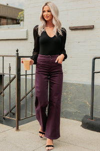 Carlotta High Rise Wide Leg Mica Denim Jeans (Plum) - NanaMacs