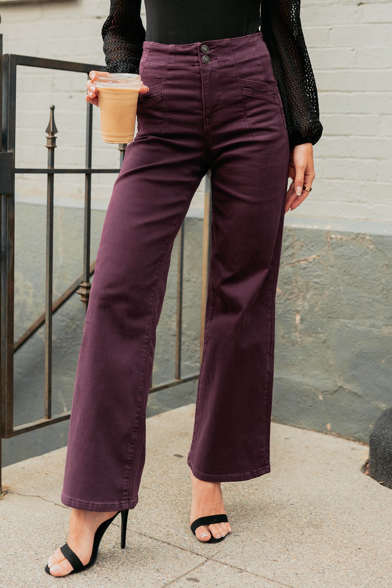 Carlotta High Rise Wide Leg Mica Denim Jeans (Plum) - NanaMacs