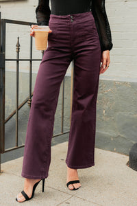 Carlotta High Rise Wide Leg Mica Denim Jeans (Plum) - NanaMacs