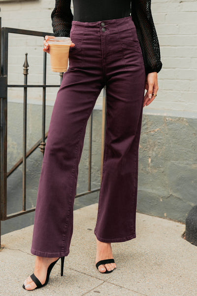 Carlotta High Rise Wide Leg Mica Denim Jeans (Plum) - NanaMacs