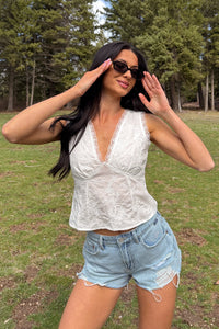 Look Twice Embroidered Open Back Tank Top (White) - NanaMacs
