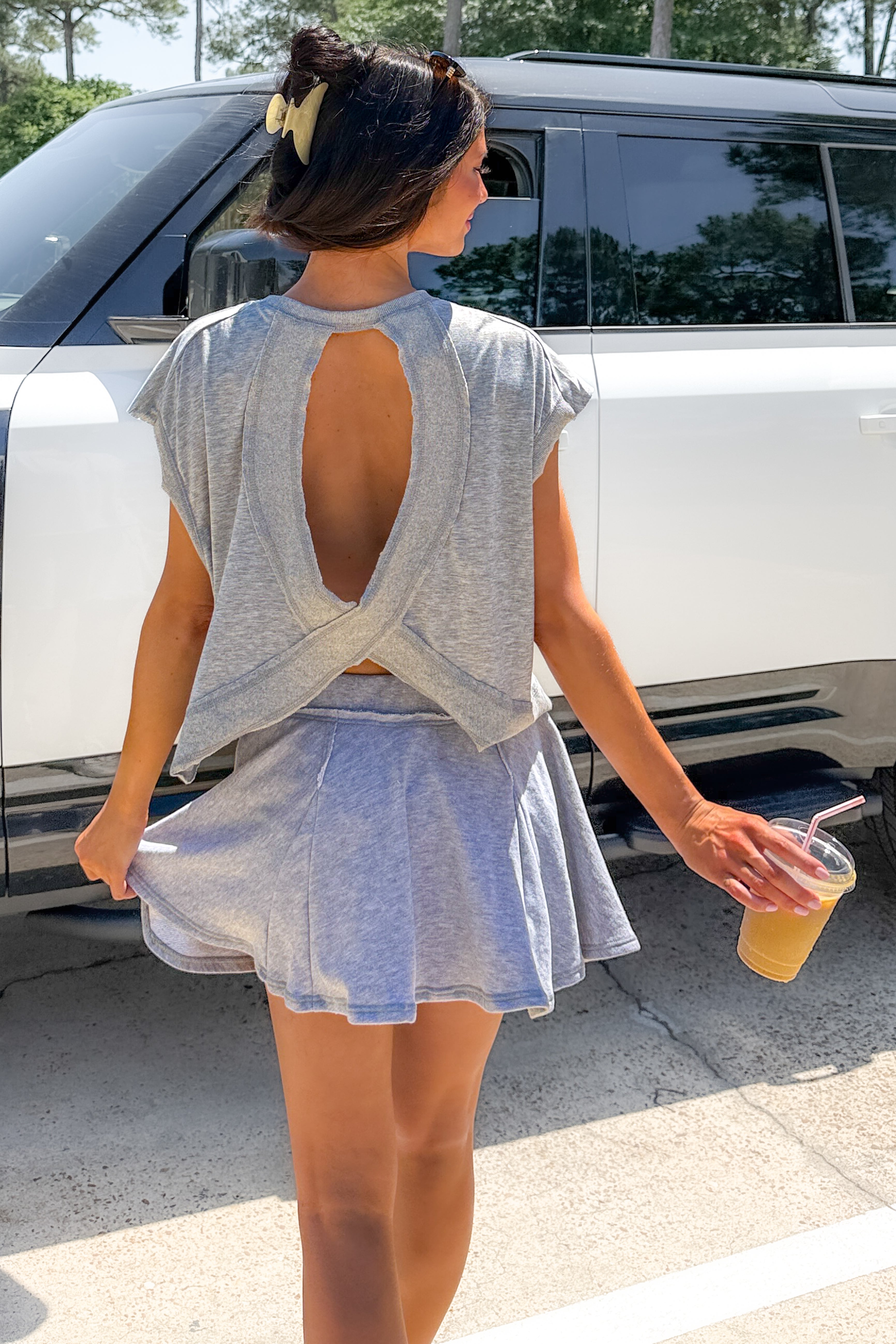 Love On Loop Boxy Cut-Out Back Top (Heather Grey) - NanaMacs
