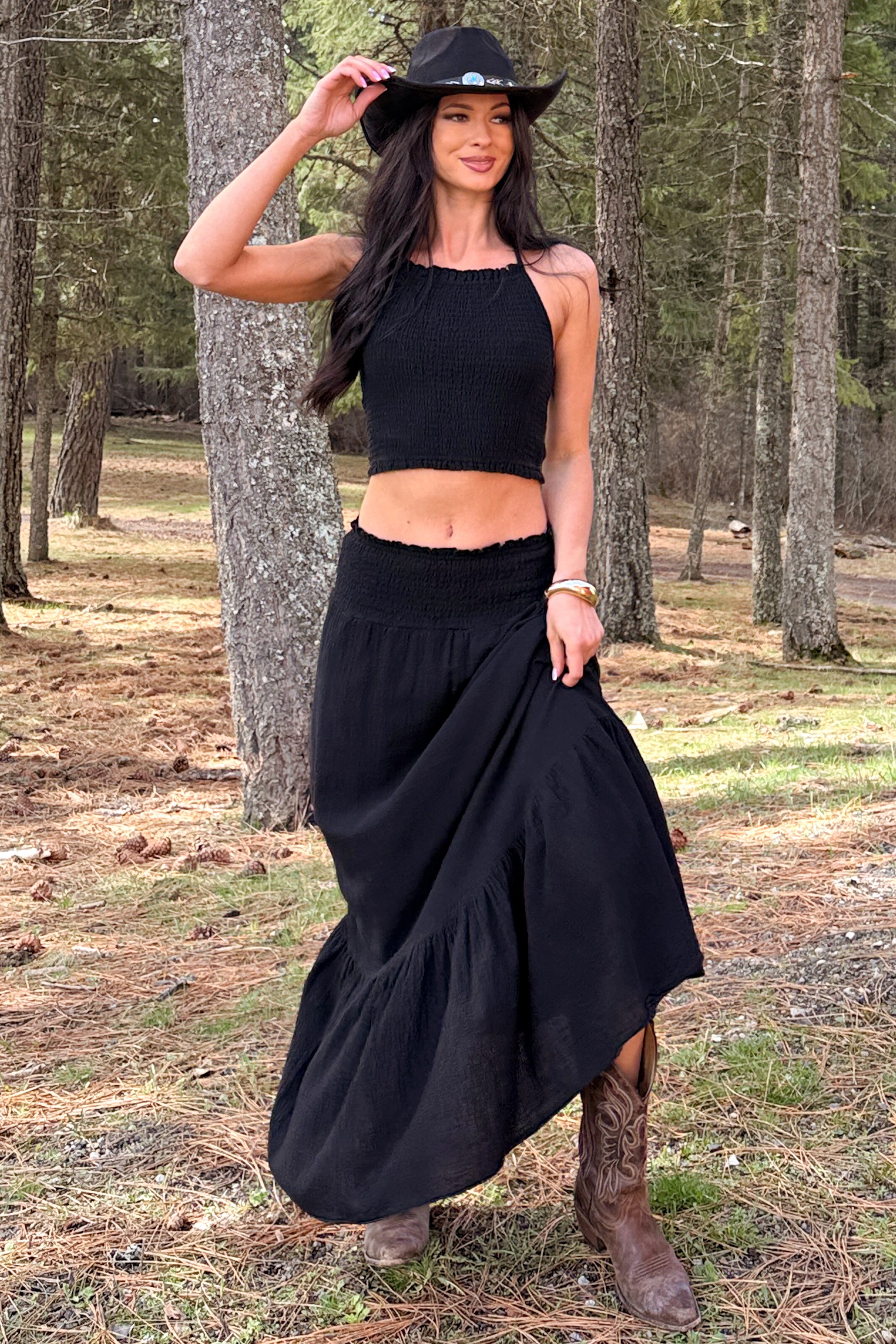 Made For Sunshine Halter Top And Maxi Skirt Set (Black) - NanaMacs