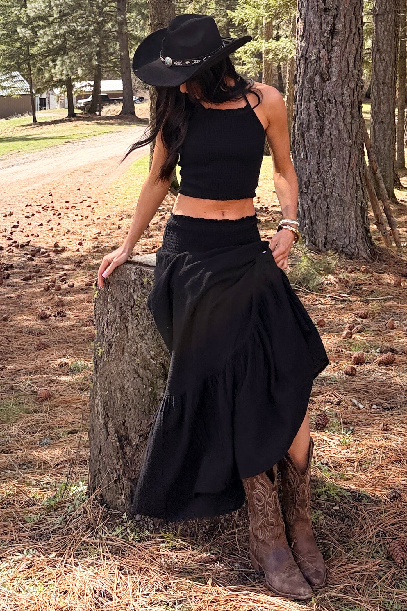 Made For Sunshine Halter Top And Maxi Skirt Set (Black) - NanaMacs