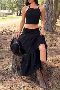 Made For Sunshine Halter Top And Maxi Skirt Set (Black) - NanaMacs