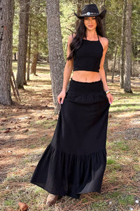 Made For Sunshine Halter Top And Maxi Skirt Set (Black) - NanaMacs