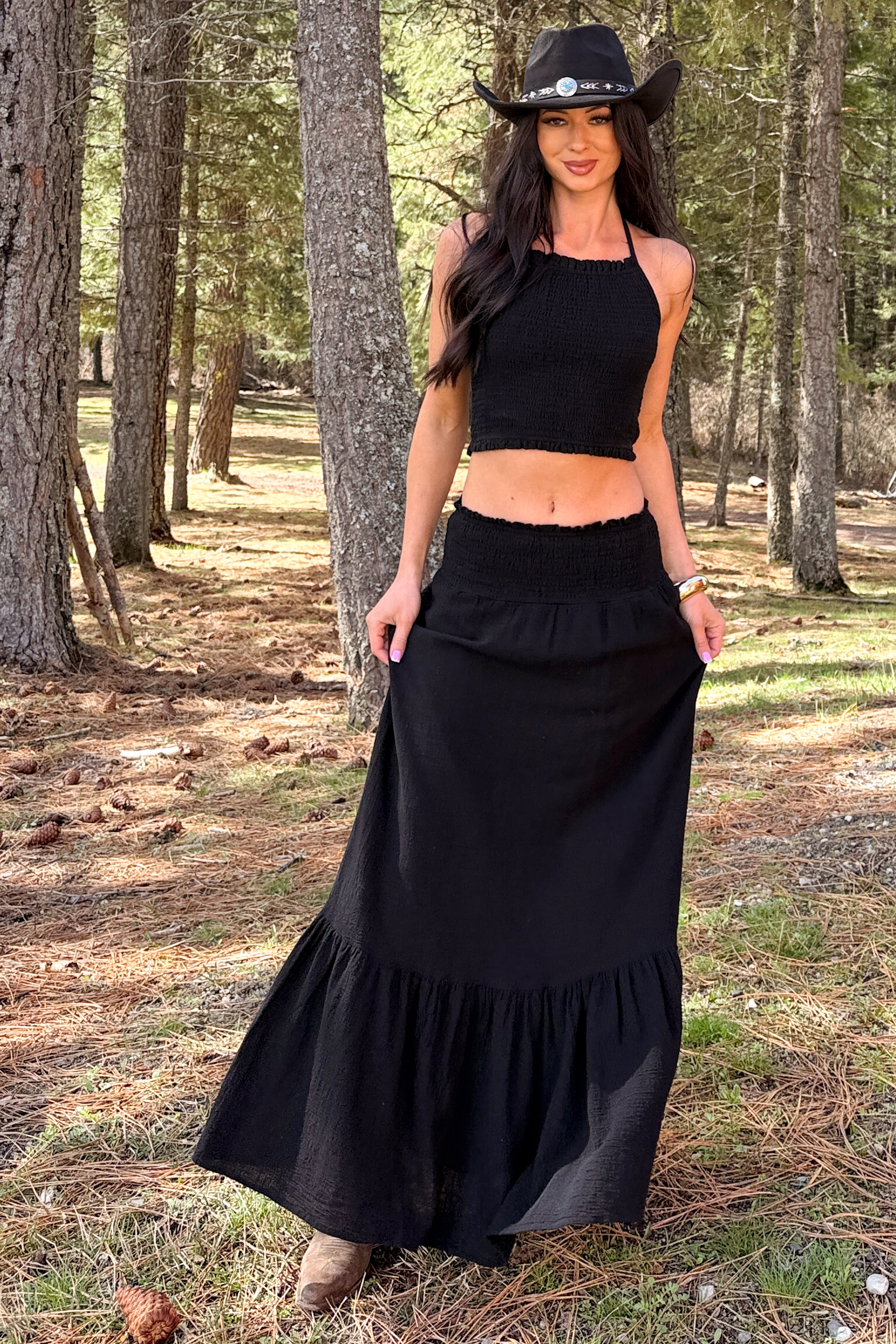 Made For Sunshine Halter Top And Maxi Skirt Set (Black) - NanaMacs