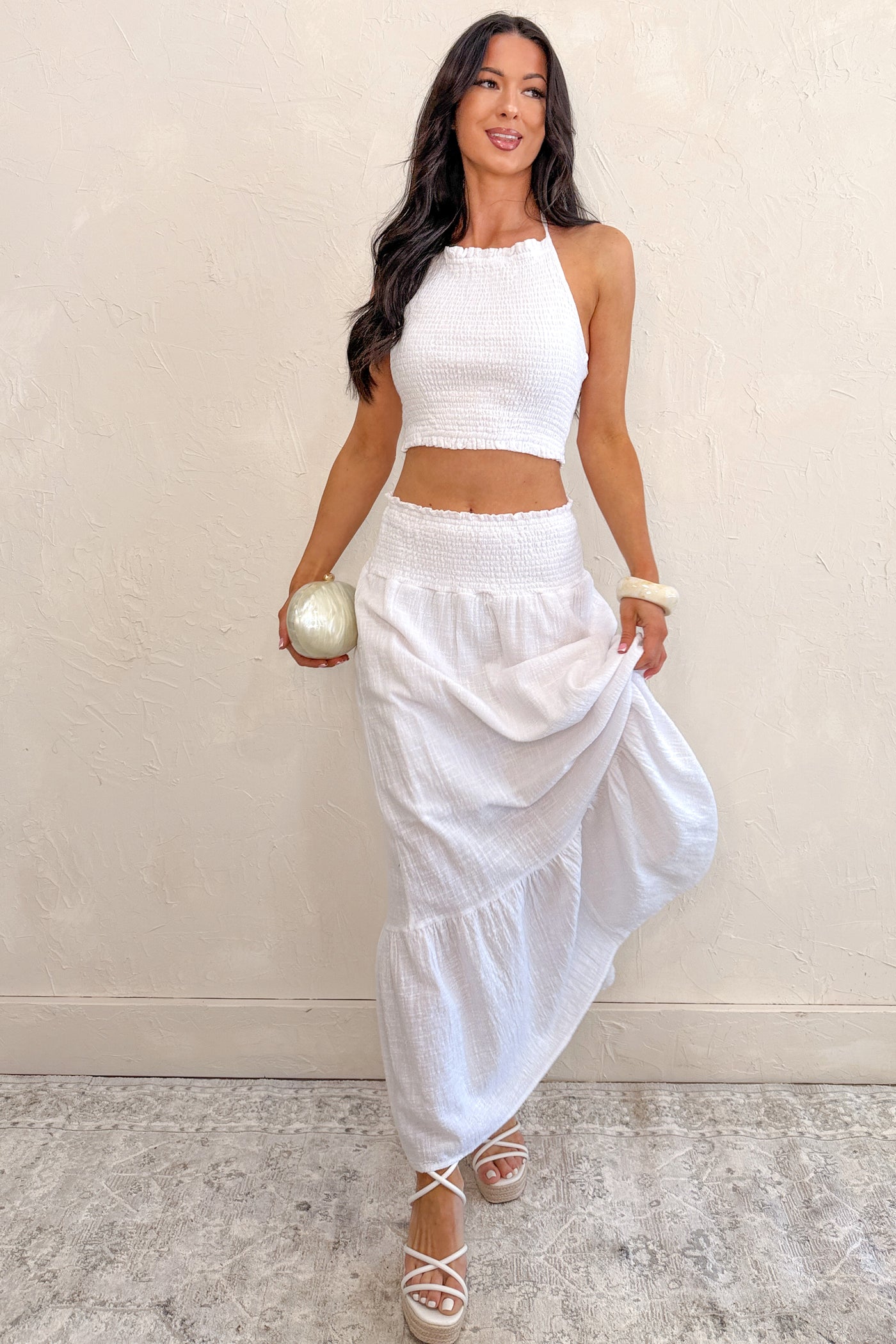 Made For Sunshine Halter Top And Maxi Skirt Set (White) - NanaMacs
