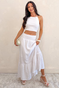 Made For Sunshine Halter Top And Maxi Skirt Set (White) - NanaMacs
