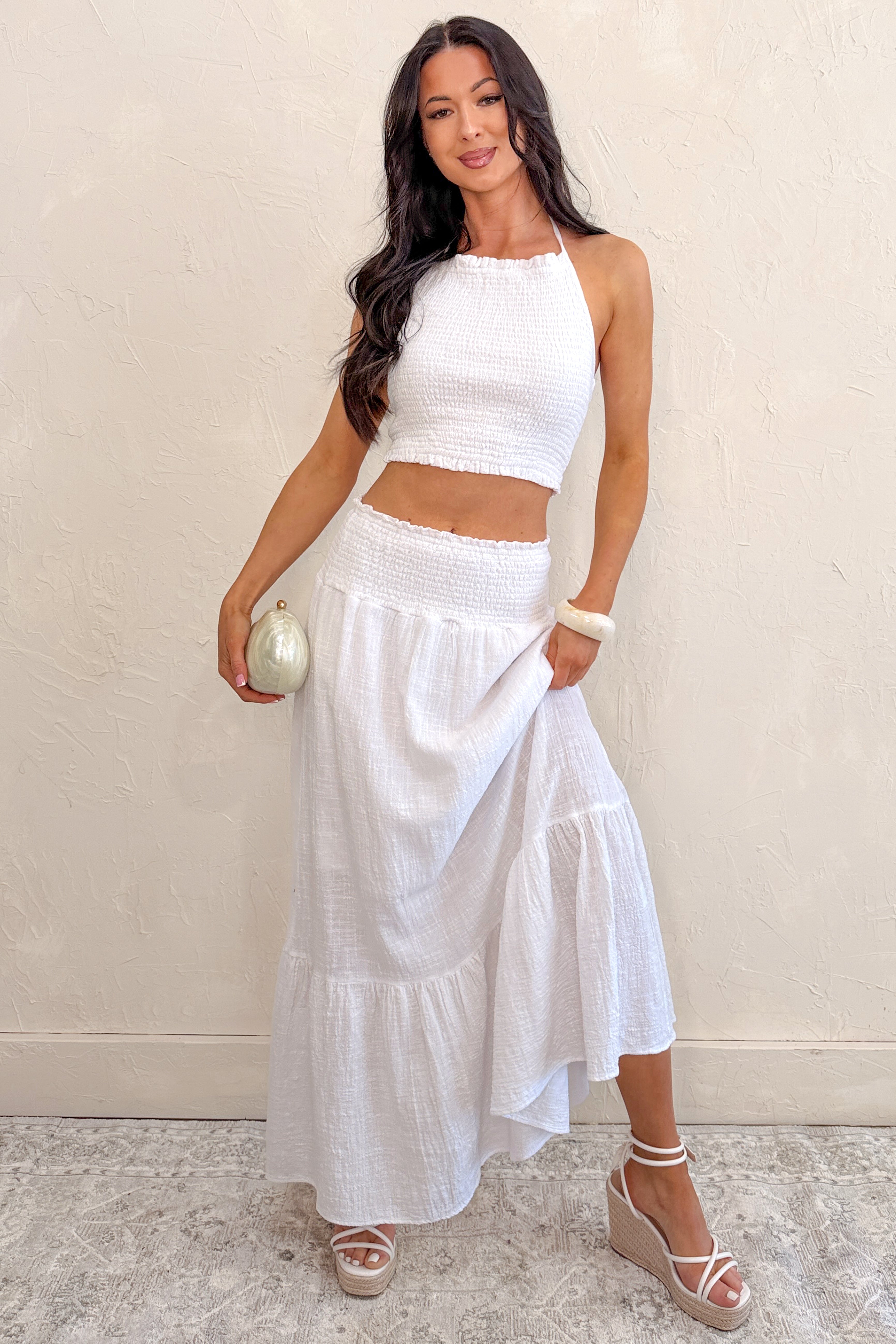 Made For Sunshine Halter Top And Maxi Skirt Set (White) - NanaMacs