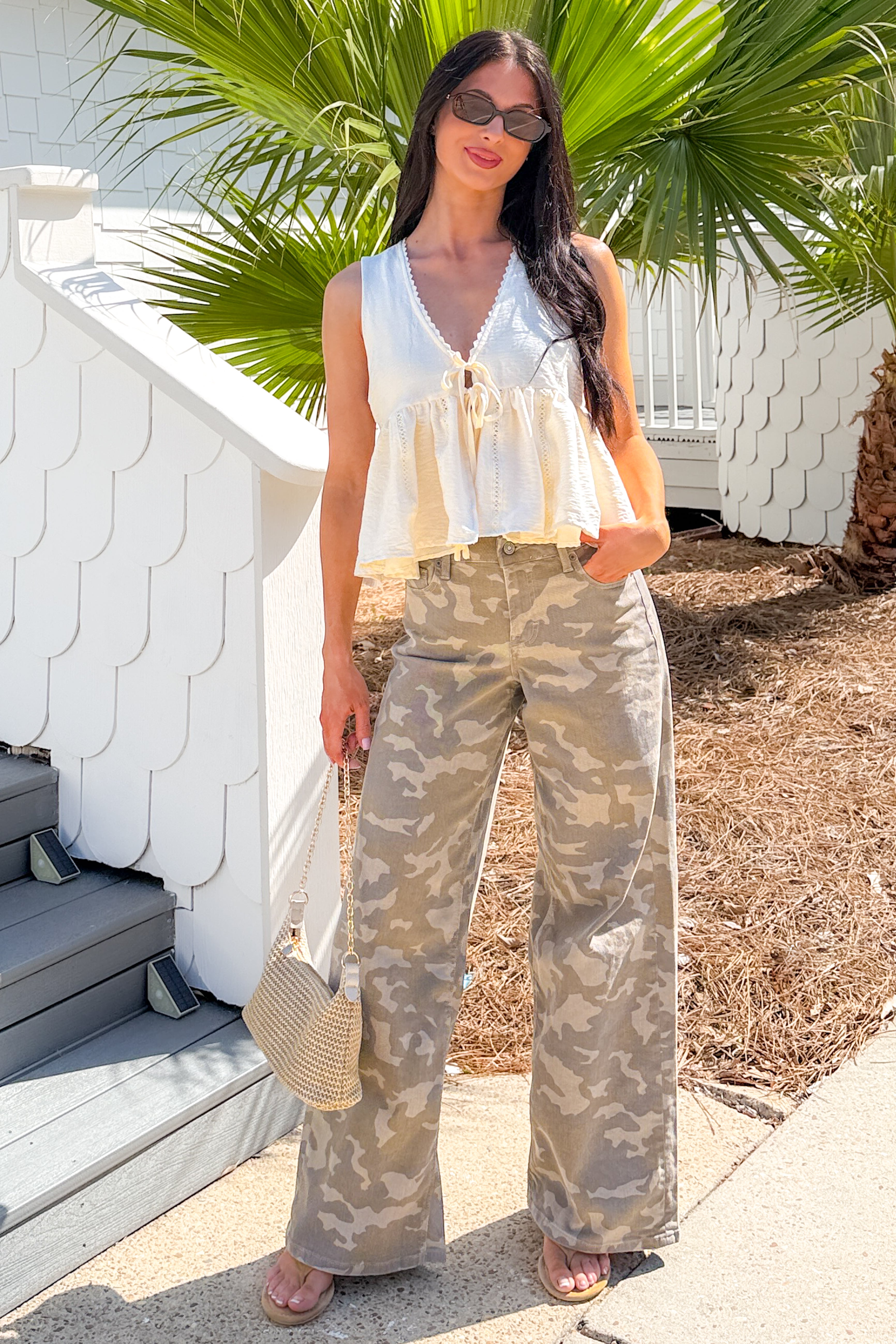 Mitchell Wide Leg Hidden Premium Jeans (Tan Camo) - NanaMacs
