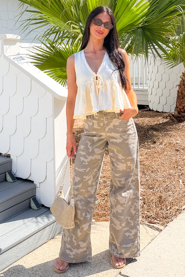 Mitchell Wide Leg Hidden Premium Jeans (Tan Camo) - NanaMacs
