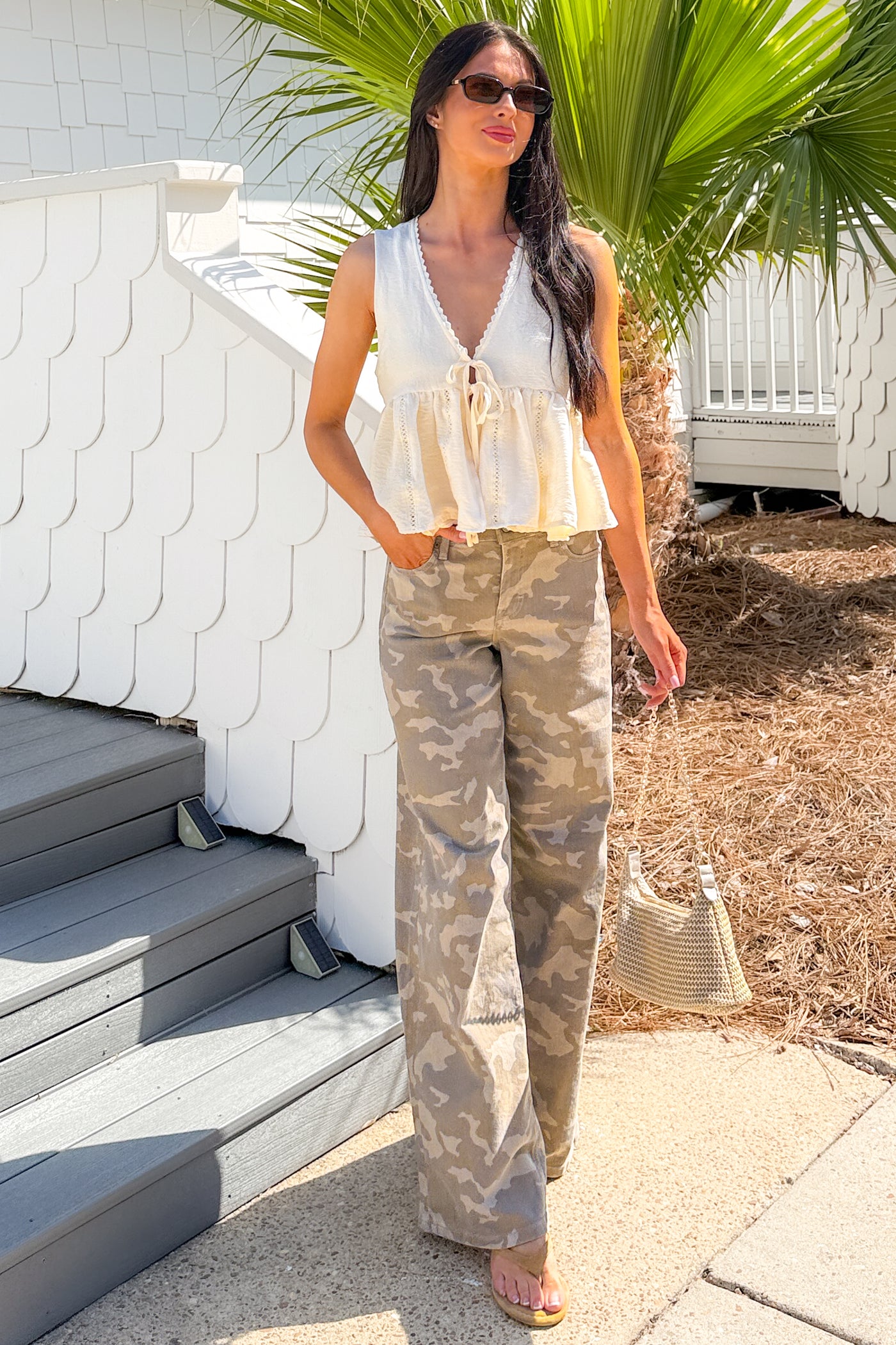 Mitchell Wide Leg Hidden Premium Jeans (Tan Camo) - NanaMacs