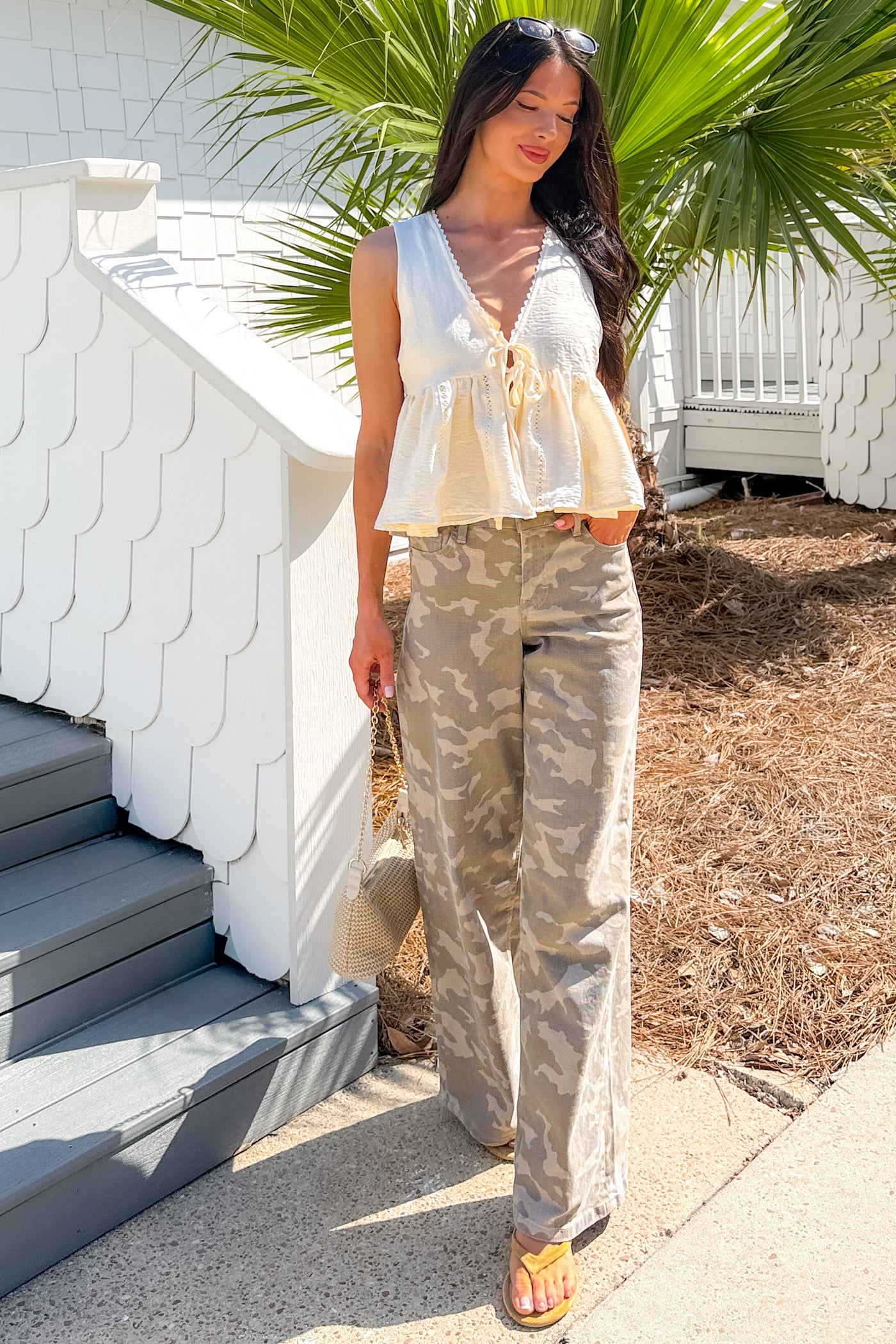 Mitchell Wide Leg Hidden Premium Jeans (Tan Camo) - NanaMacs