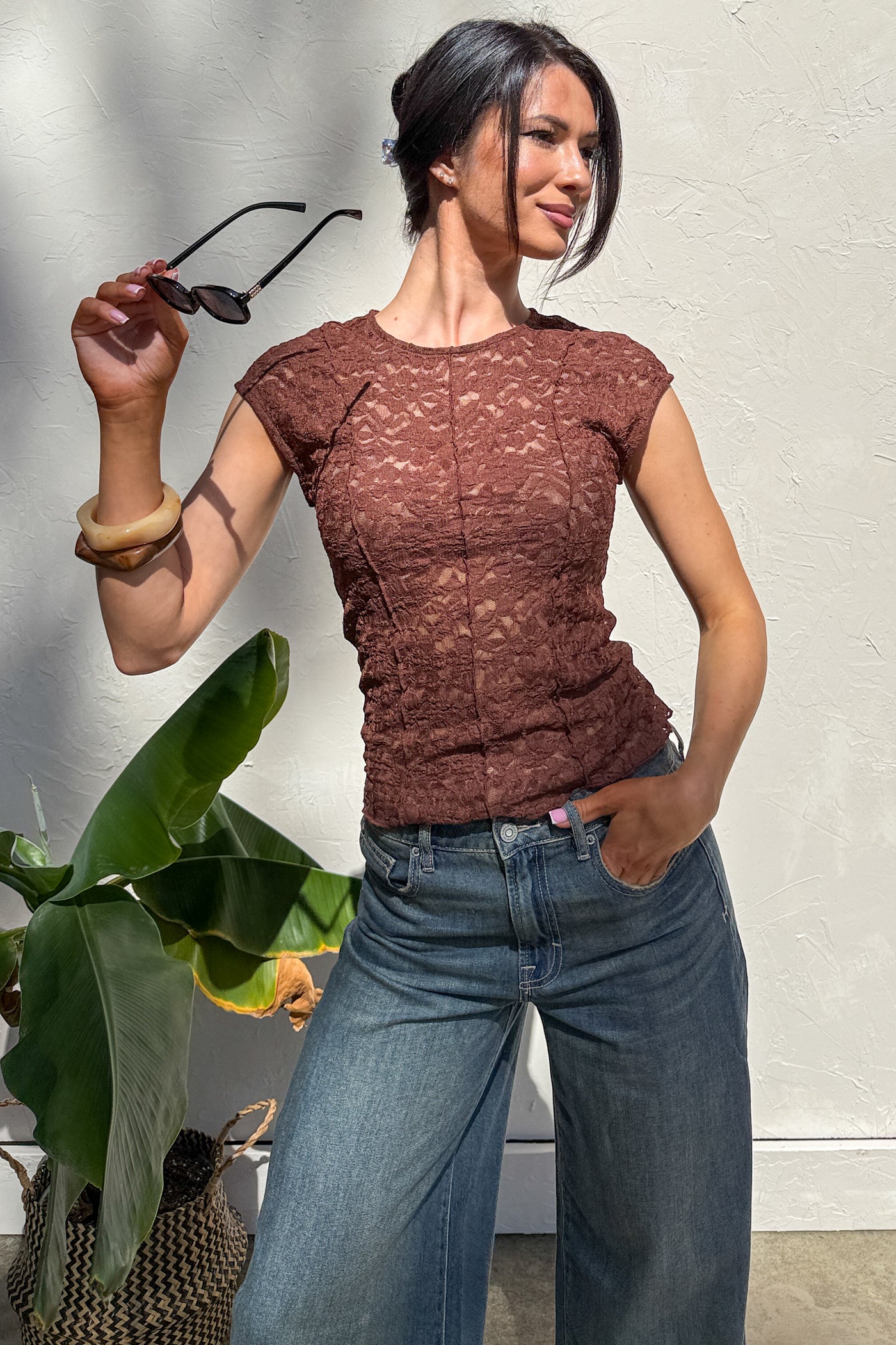 Muse At Midnight Floral Lace Top (Brown)