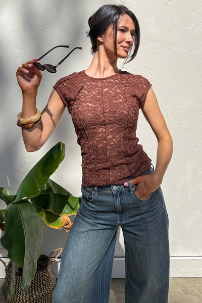 Muse At Midnight Floral Lace Top (Brown)