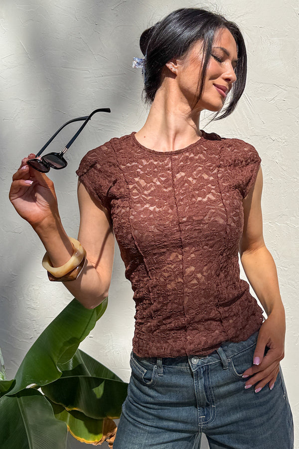 Muse At Midnight Floral Lace Top (Brown)