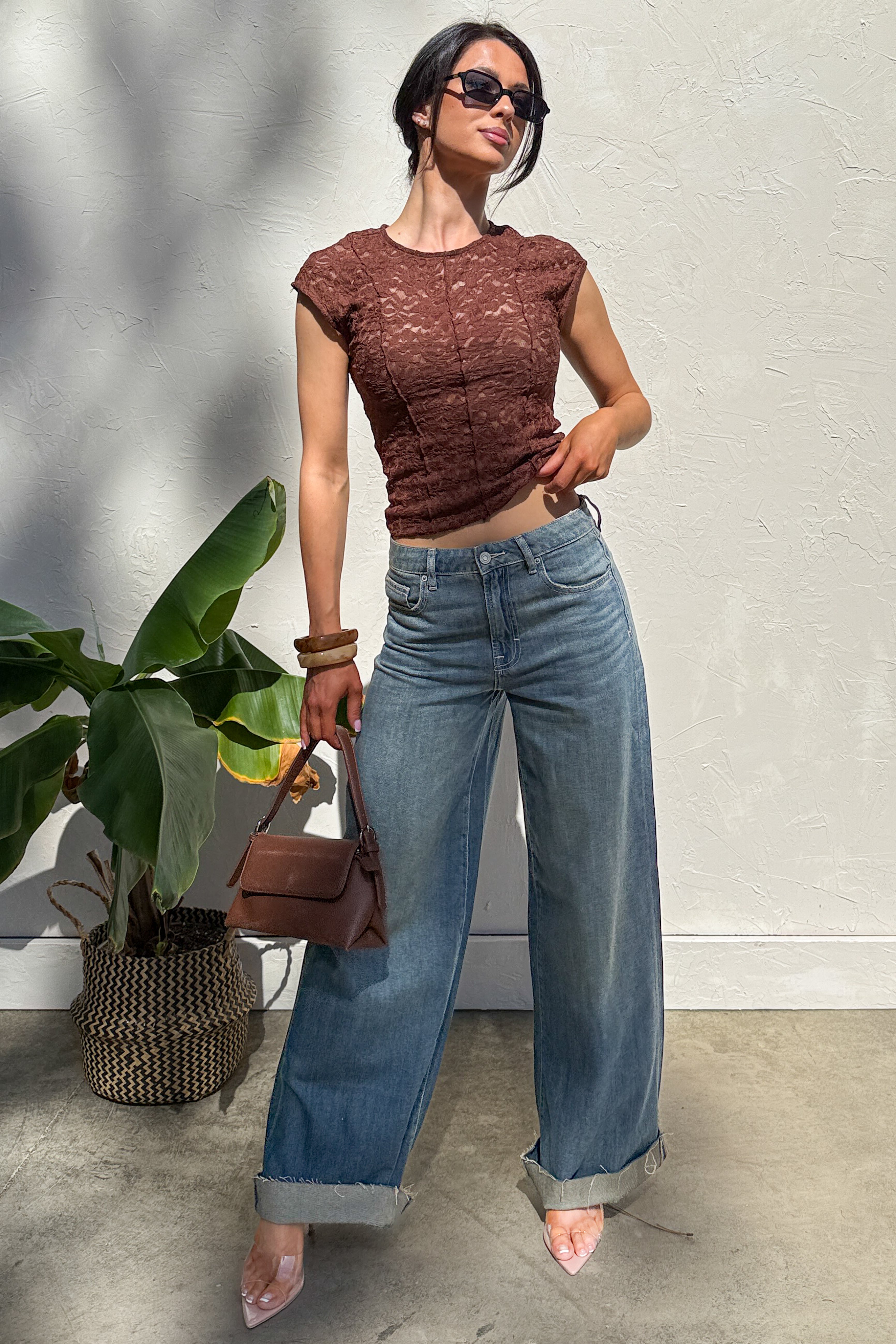 Muse At Midnight Floral Lace Top (Brown)