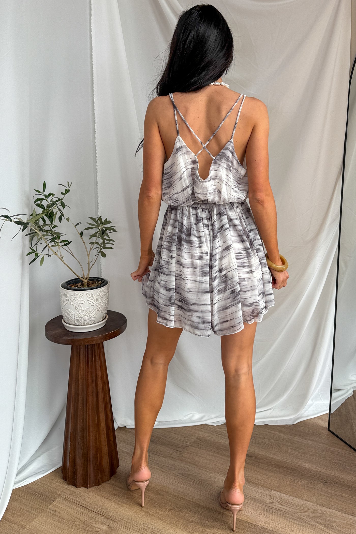 My Kind Of Thing Abstract Print V Neck Romper (Grey) - NanaMacs