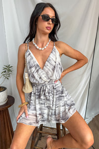 My Kind Of Thing Abstract Print V Neck Romper (Grey) - NanaMacs