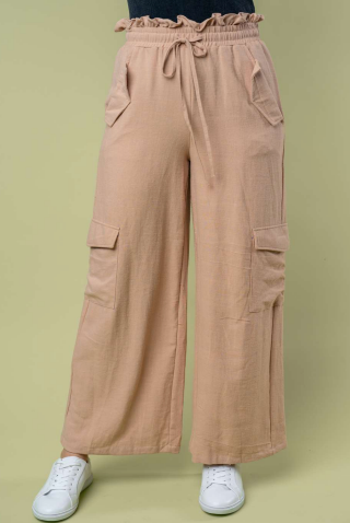 PREORDER Malone Ruffle Waist Cargo Pants (Beige) - NanaMacs