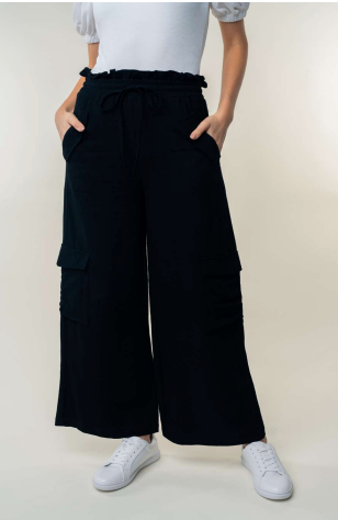 PREORDER Malone Ruffle Waist Cargo Pants (Black) - NanaMacs