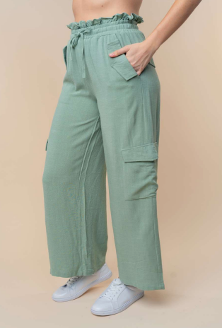 PREORDER Malone Ruffle Waist Cargo Pants (Sage) - NanaMacs