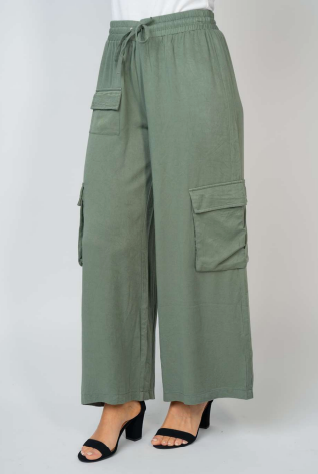 PREORDER Stefan Wide Leg Cargo Pants (Olive) - NanaMacs