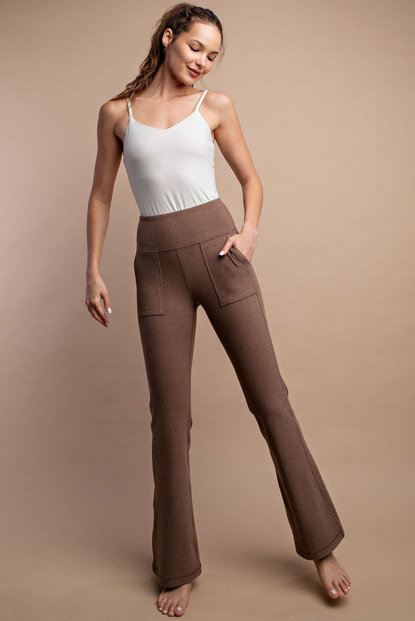 Klaus Brushed Knit Flare Leggings (Brown) - NanaMacs