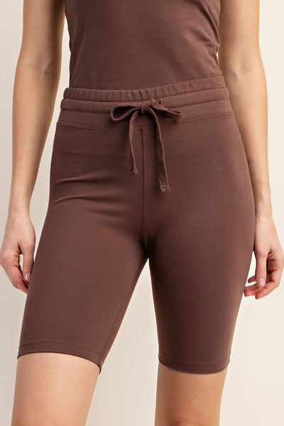 Nate Drawstring Waist Biker Shorts (Brown Deep) - NanaMacs