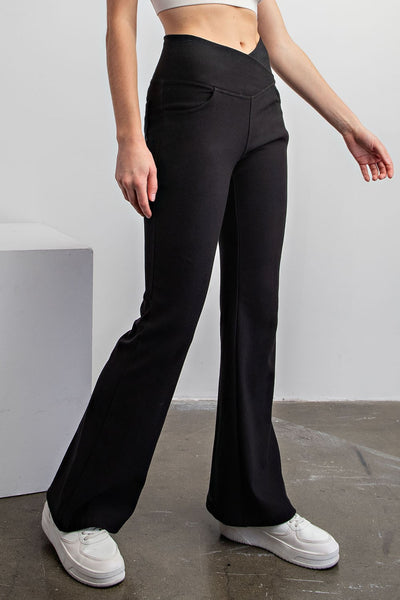 Dominique Cross-Waist Flare Pants (Black) - NanaMacs