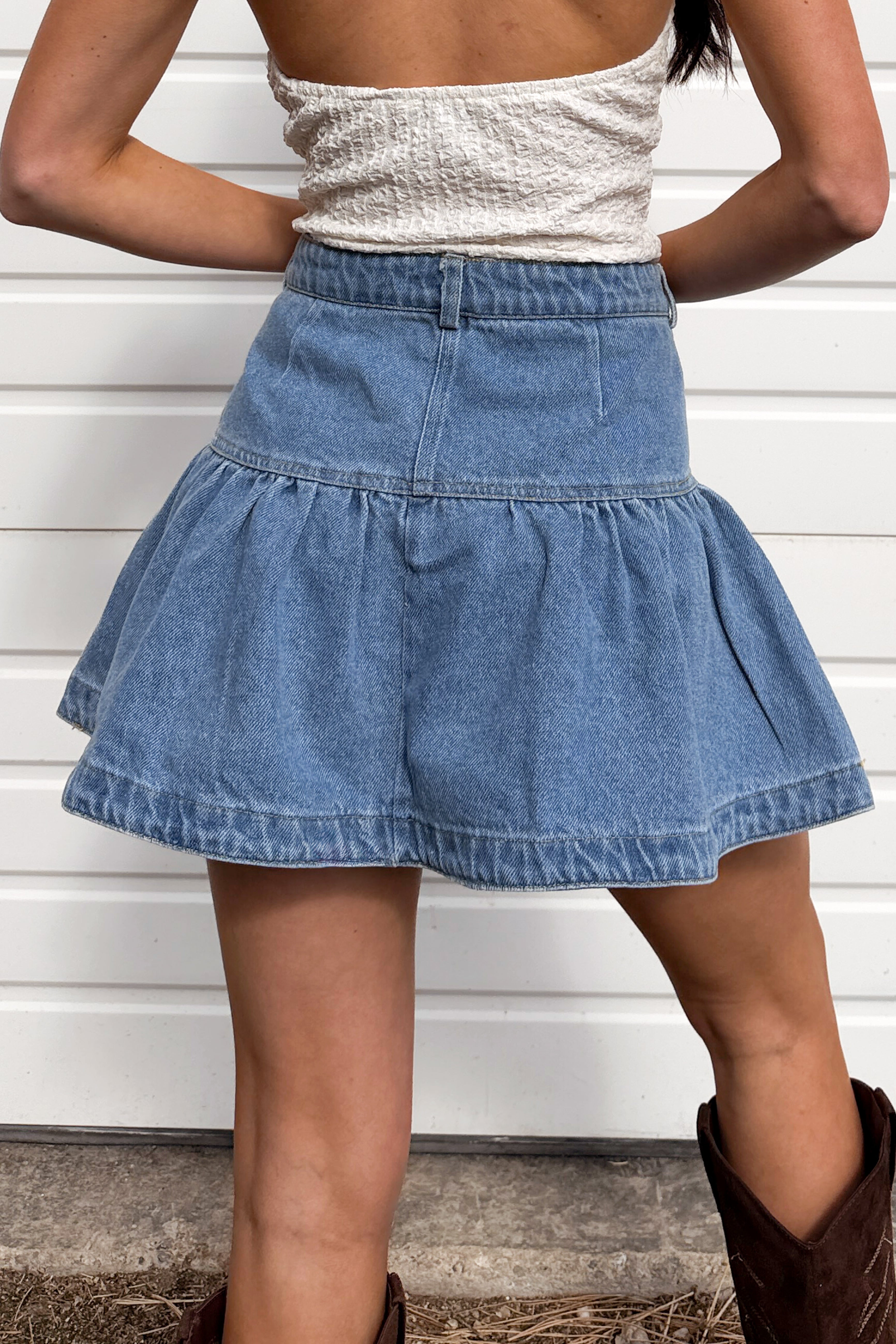 Prairie Darling Ruffle Mini Skirt (Medium Denim)