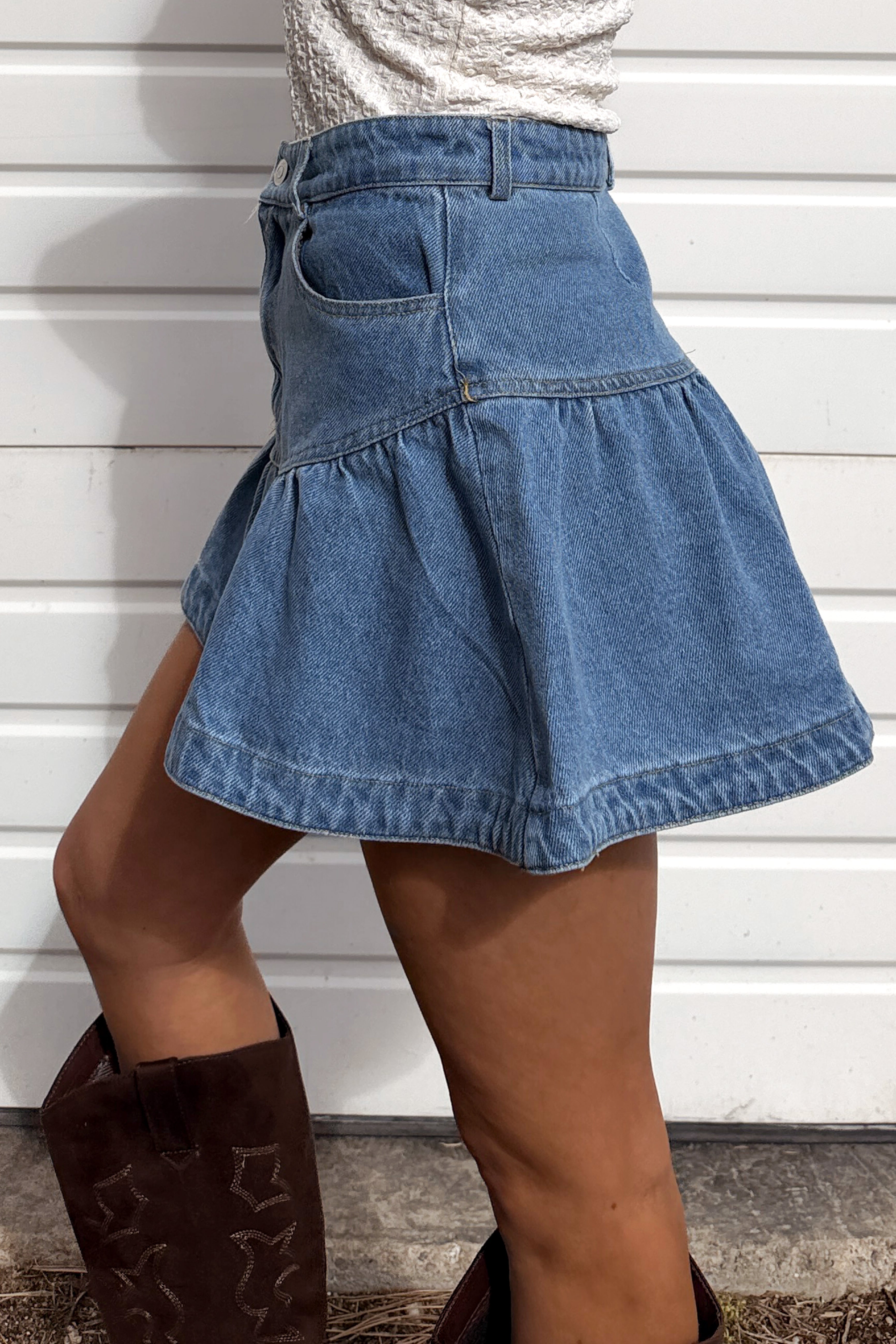 Prairie Darling Ruffle Mini Skirt (Medium Denim) · NanaMacs