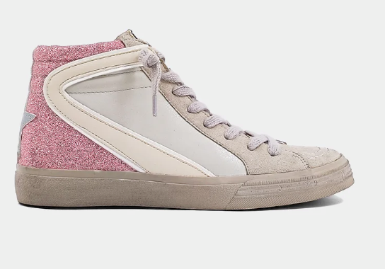 PREORDER Rooney Retro High-Top Sneakers (Pink Glitter) - NanaMacs