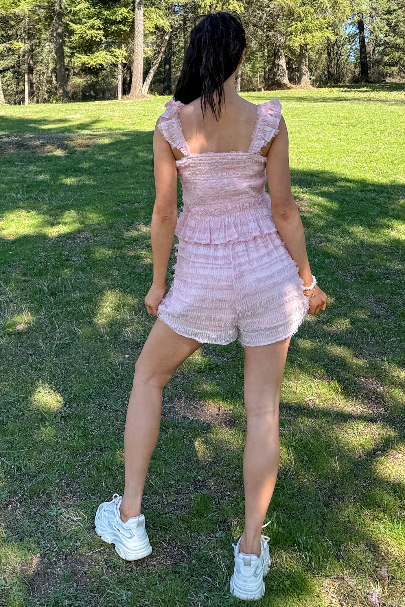 Right Where I Am Tiered Ruffle Romper (Pink)