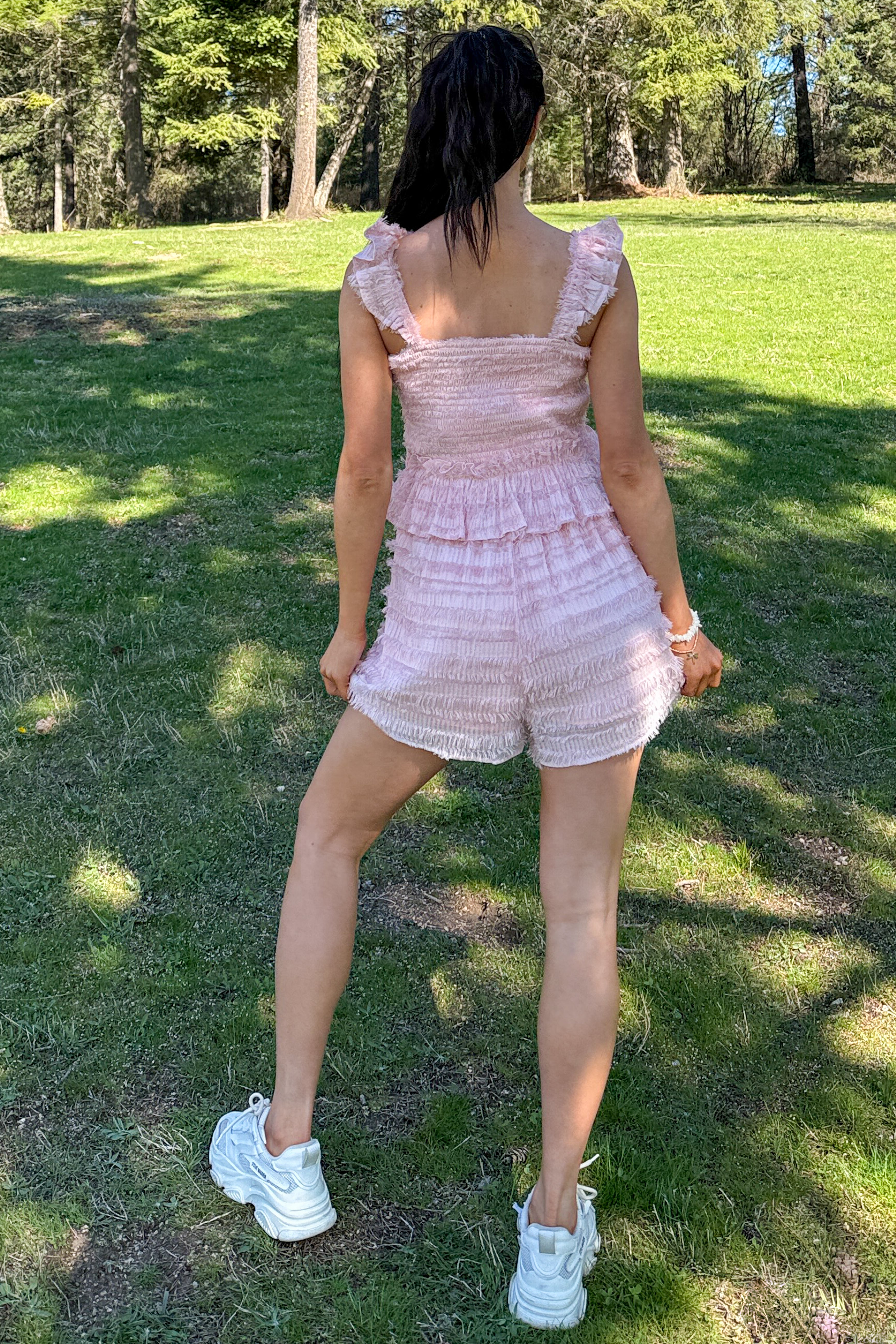 Right Where I Am Tiered Ruffle Romper (Pink)