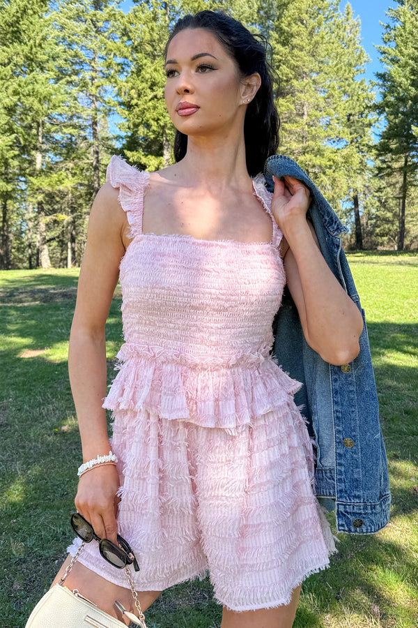 Right Where I Am Tiered Ruffle Romper (Pink)