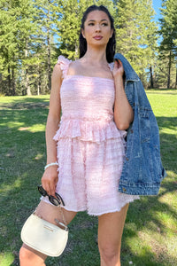 Right Where I Am Tiered Ruffle Romper (Pink)