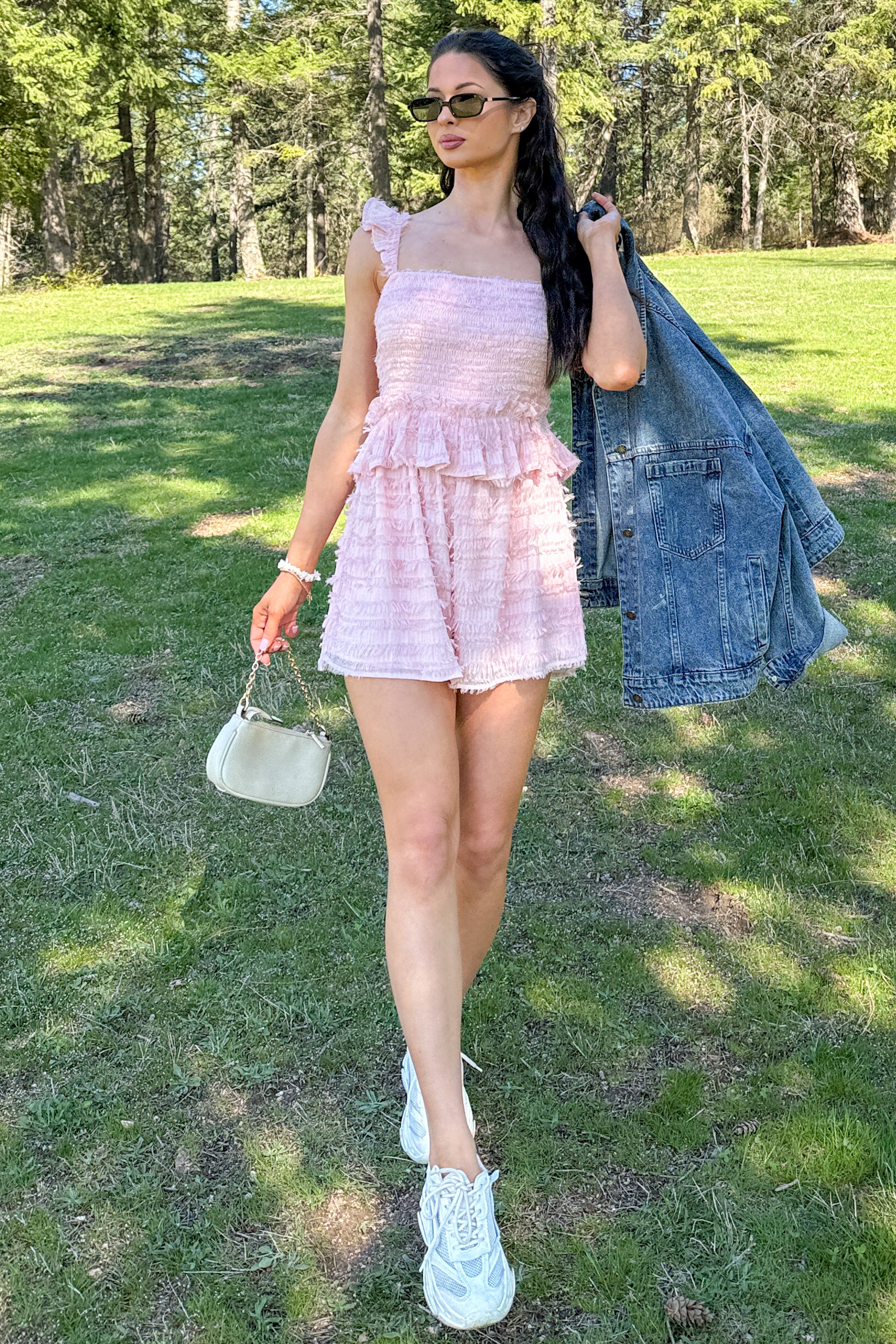 Right Where I Am Tiered Ruffle Romper (Pink)